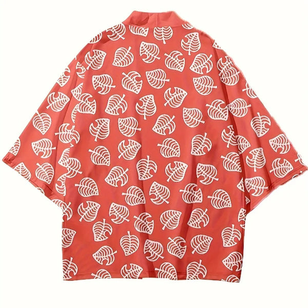 Leaf Print Haori Kimono Cosplay Costume Men Green Japanese Traditional