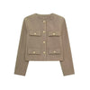 Women's Gold Button Jacket - Long Sleeve Coat Outerwear