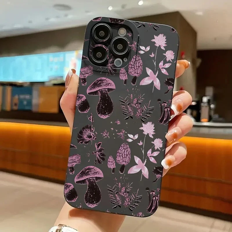 Flower Grass Mushroom Pattern Case For iPhone
