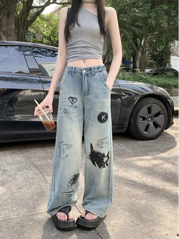 Y2K Revival: Blue Baggy Jeans for a Harajuku Aesthetic
