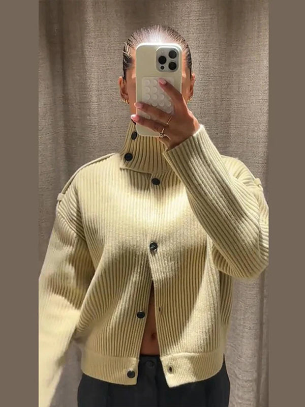 Women’s Knitted Stand Collar Cardigan – Single-Breasted Long Sleeve Autumn 2025 Fashion Outwear