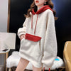 Womens Christmas Fleece Hoodie Big Pocket Patchwork Pullover Warm