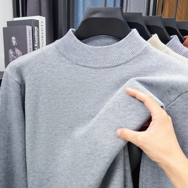 Mens Mock Neck Knit Sweater Winter Pullover Solid Turtleneck Top