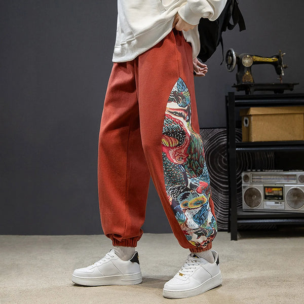 Men'S Sweatpants Retro Trend Embroidered Casual Trousers Pocket Loose