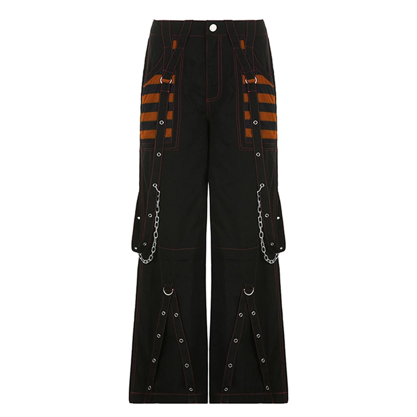 Women Fall Winter Cargo Jeans Striped Zipper Button Closure Loose Casual