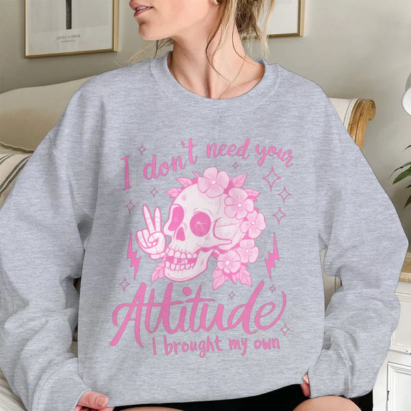 Funny Skeleton Hoodie Sarcastic ‘I Don’t Need Your Attitude’ Sweatshirt for Fall