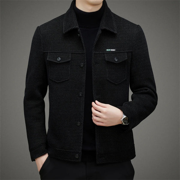 Men’s Thick Casual Jacket 2025 – High Quality Lapel Coat for Spring Autumn | Middle-Aged Dad Wear