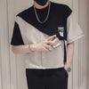 Fake Two-piece T-shirt Men's Spliced striped Short-sleeved Men's