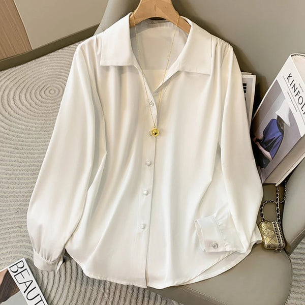 Womens Plus Size Blouse Long Sleeve Solid Spring Minimalist Shirt