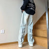 Mens Korean Streetwear Wide Leg Jeans Loose Denim Pants