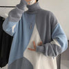 Mens Harajuku Patchwork Turtleneck Oversized Knit Sweater Streetwear