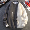 Mens Crew Neck Sweater Drawstring Splice Knit Pullover Fall Winter