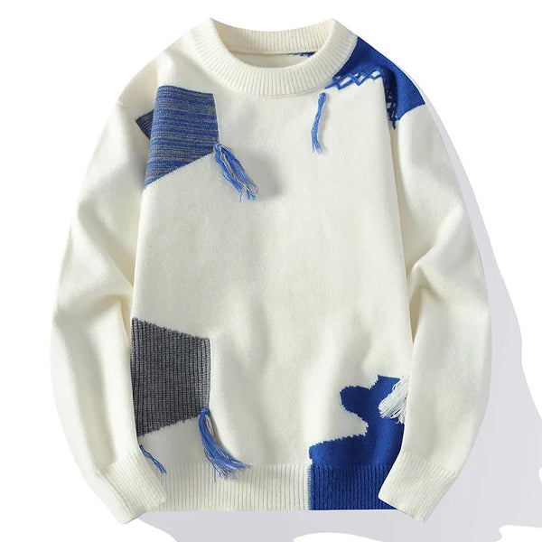 Mens Crew Neck Knit Sweater Korean Style Fall Winter Pullover