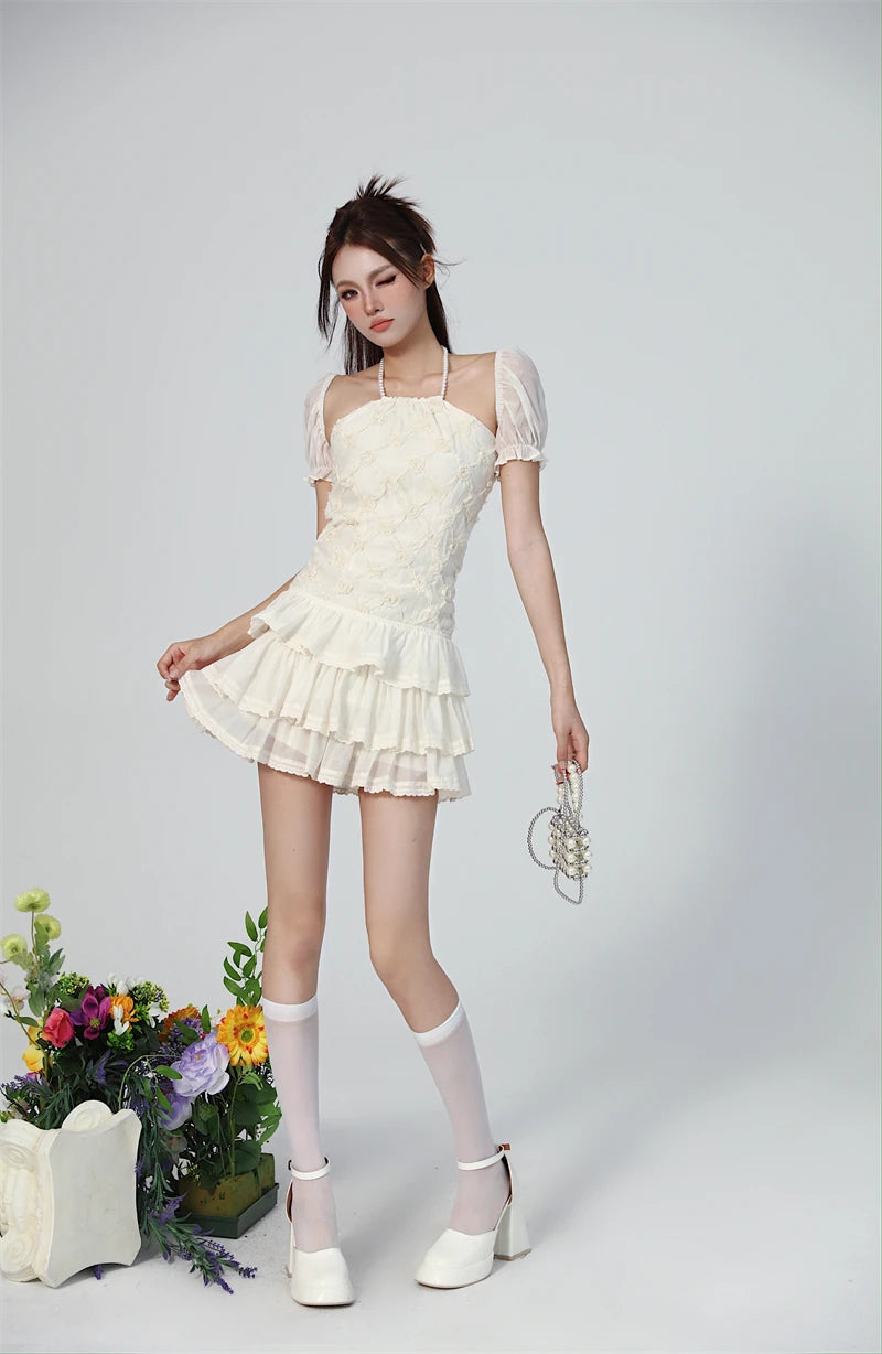 Y2K Floral Hollow Out Mini Dress for Summer