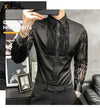 Mens Lace Hollow Shirt Long Sleeve Party Nightclub Stage Wear