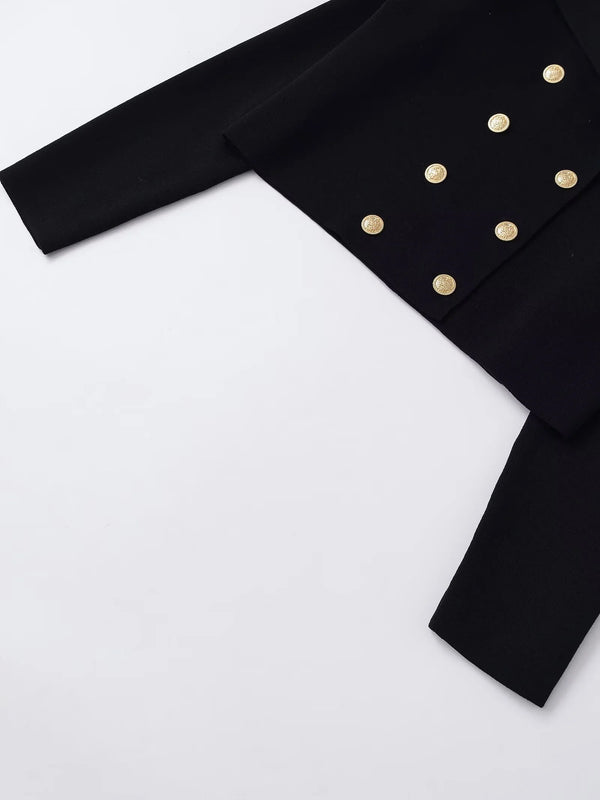 Women's Double Breasted Knit Jacket - Short Casual Blazer