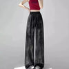 Satin Tie Dye Wideleg Pants Women Drawstring Draped Straight Pants