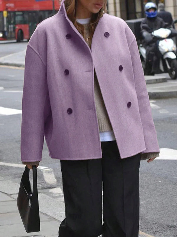 Women Short Wool Blend Coat Stand Collar Fall Winter Warm Jacket