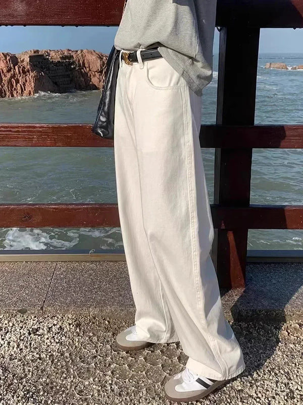 High Waisted White Jeans Women Plus Size Wide Leg Loose Spring Pants