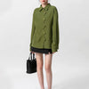Green Irregular Shirt Women Vintage Collar Long Sleeve Button Top