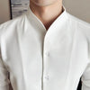 Mens Slim Fit Dress Shirt V Neck Stand Collar Black White Business