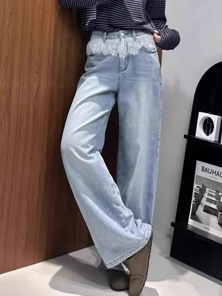 Women's Lace Patchwork High Waist Y2K Jeans