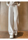Fleece Lined Wide Leg Pants Women Split Hem Winter Trousers