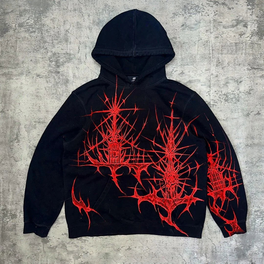 Men's Gothic Graffiti Hoodie Retro Harajuku Punk Loose Sweatshirt