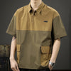 Mens Cargo Pocket Polo Shirt Half Zip Patchwork Casual Tee 2026