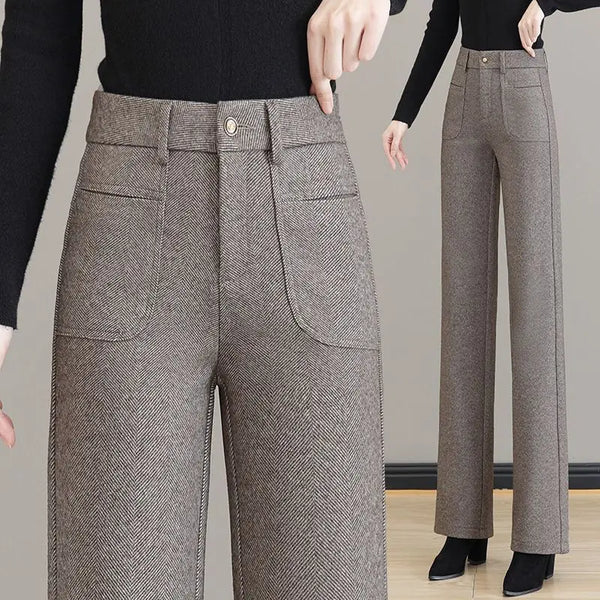Womens Wool Blend Wide Leg Pants High Waist Straight Fall Trousers