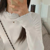 Fleece Lined Mock Neck Top Women Lace Trim Thermal Base Layer Winter