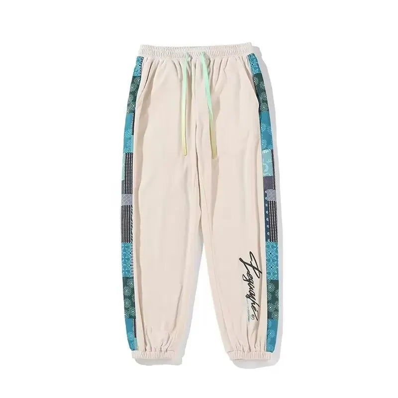 Men's Vintage Spliced Pants Loose Fit Casual Joggers Autumn Winter