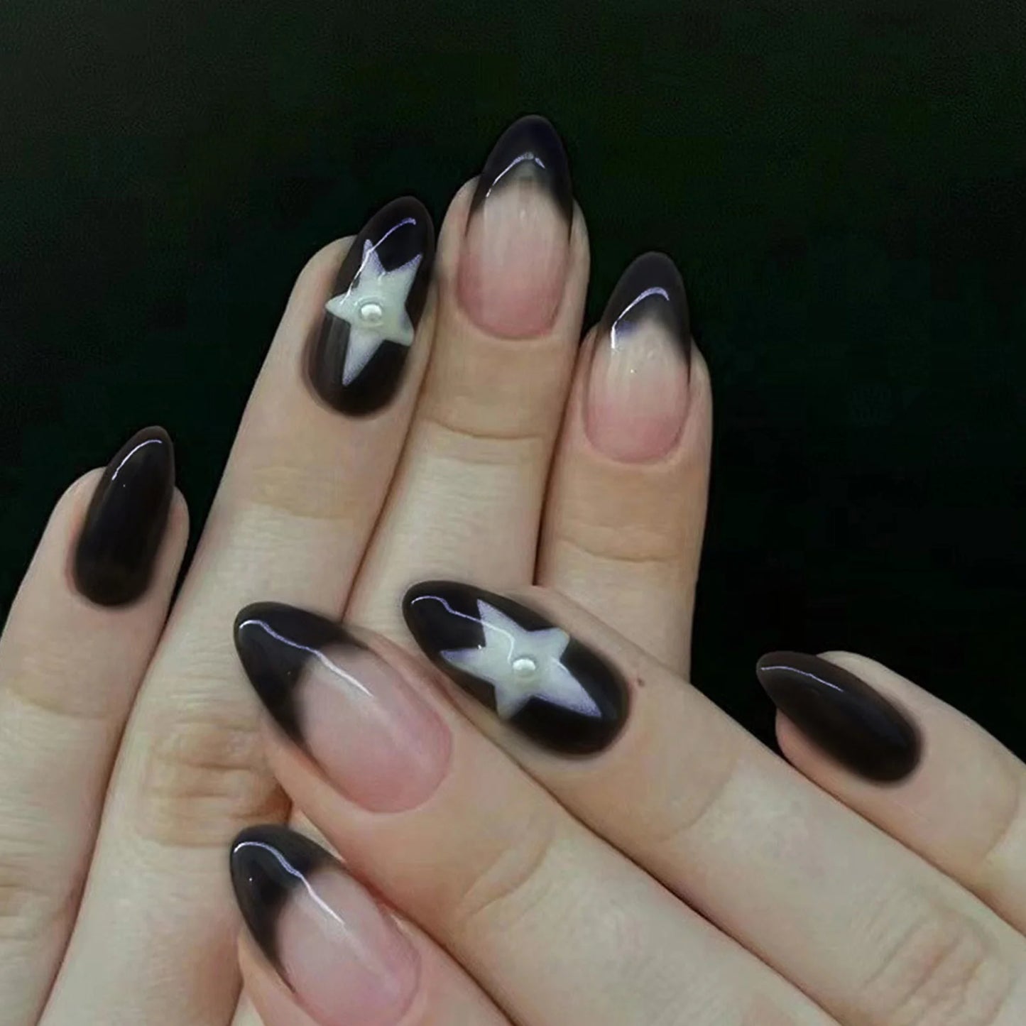Cute Black Star with headphone 3D Press on Nails