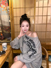 Chic Women’s Off-Shoulder Hoodie Loose Fit Round Neck Pullover for Fall