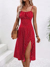 Summer Spaghetti Straps Polka Dot Slit Dress Women Boho Midi
