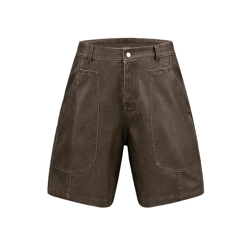 Men's PU Leather Baggy Shorts Wide Leg Vintage Streetwear