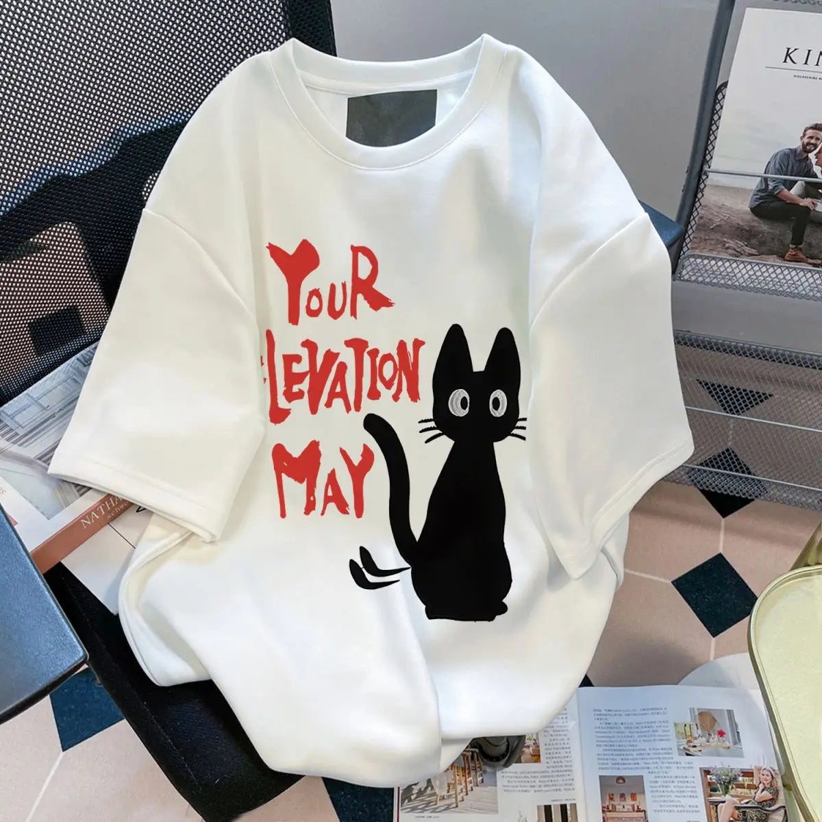 Your Levitation May Vary Cat Men T-Shirt Funny Retro Graphic