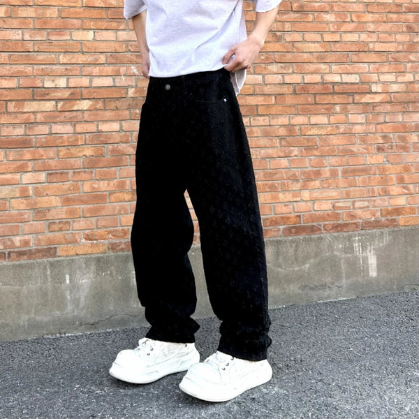 Men's Retro Washed Denim Jeans Hip-Hop Streetwear Loose Fit Pants