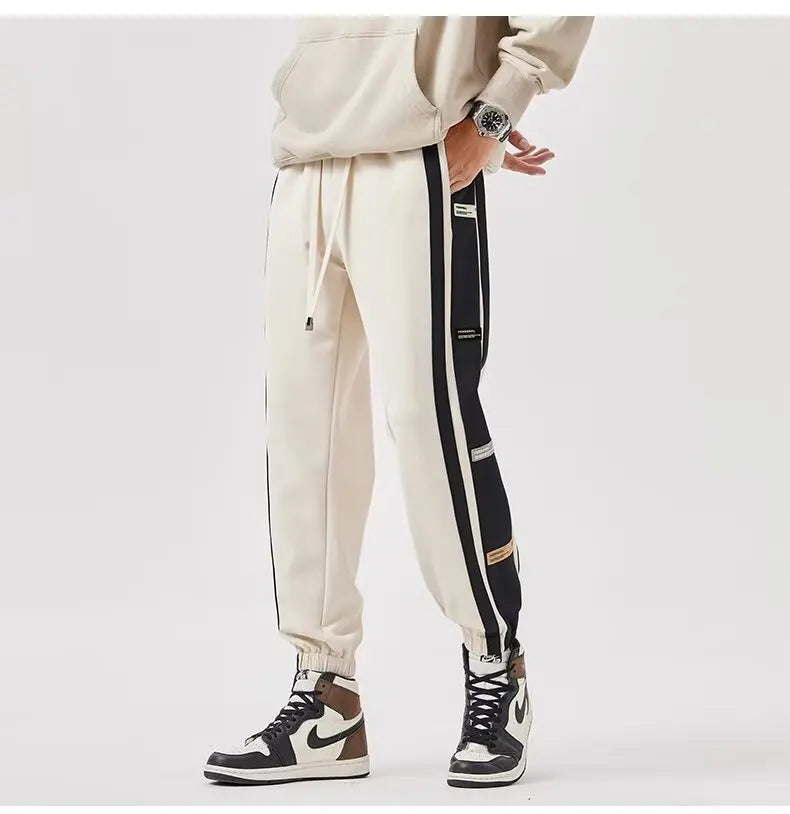 Men's Patchwork Joggers Loose Fit Ribbed Cuffs Casual Sports Pants