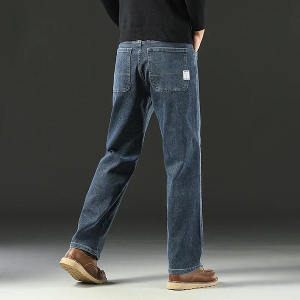 Blue Gray Jeans Men Straight Leg Stretch Business Casual Fit 40 42