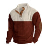 Men's Corduroy Sweatshirt - Stand Collar Color Block Button Up