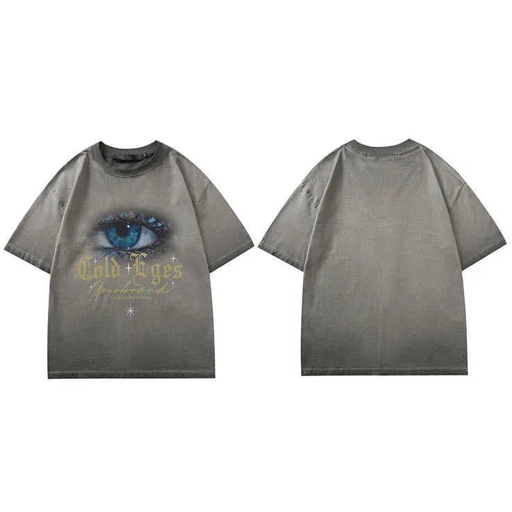 Men Hip Hop Oversized T-Shirt Blue Eye Graphic