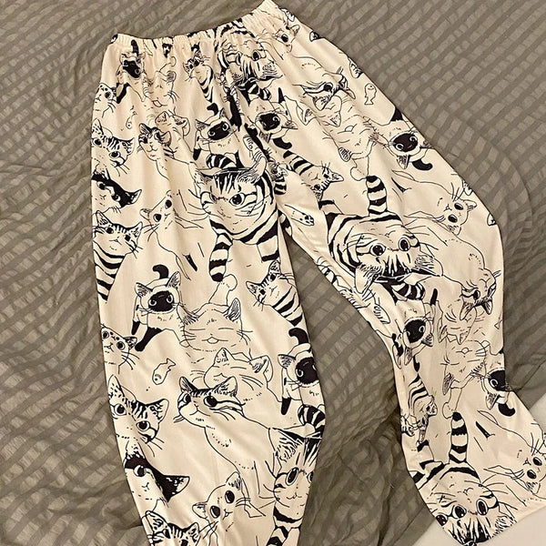 Pajama Pants Woman Cartoon Moe Cat Big Battle Pajama Trousers