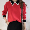 Womens Peter Pan Collar Sweater Color Block Pullover Knit Fall Top