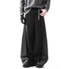 Mens Wool Pants Contrast Patchwork Wide Leg Straight Fit Trousers