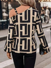 Off Shoulder Geometric Print Blouse Women Long Sleeve Hoodie Top