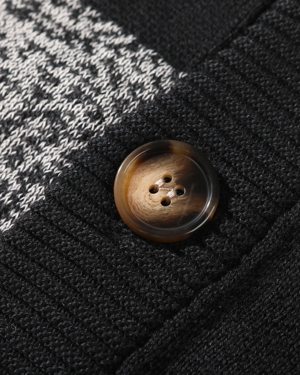 Mens Plaid Cardigan Sweater Colorblock Knit Jacket Fall Winter