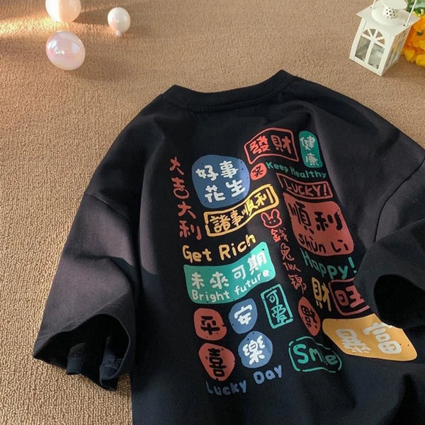 Korean Retro Letter Tshirt Women Couple Oversized Summer Top