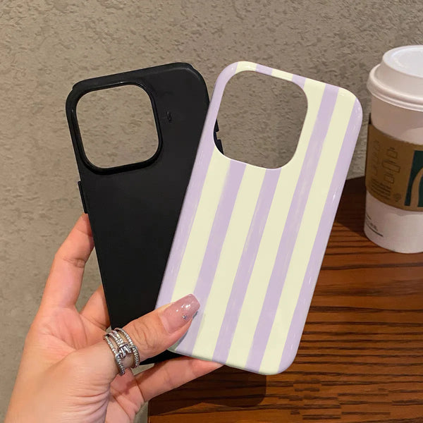 Cream Purple Stripe iPhone Case Dual Layer 13 14 15 16 17 Pro Max