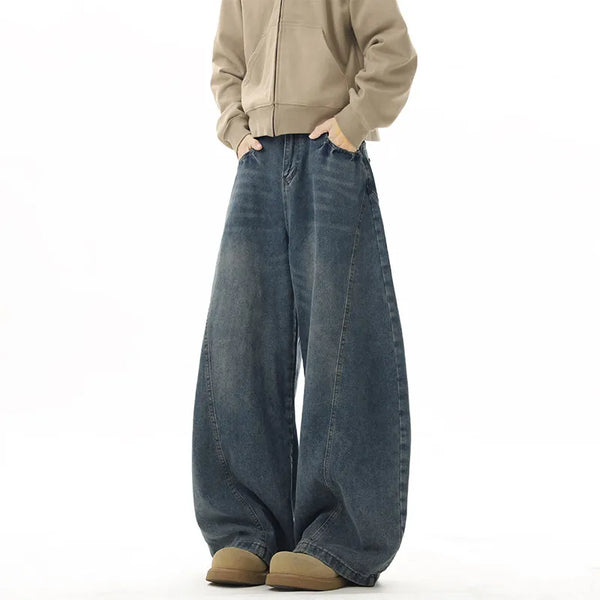 Wide Leg Baggy Jeans Unisex Dark Blue Hip Hop Streetwear Pants